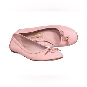 Ferragamo Pink Ballerina Flats with Twisted Rope Bow